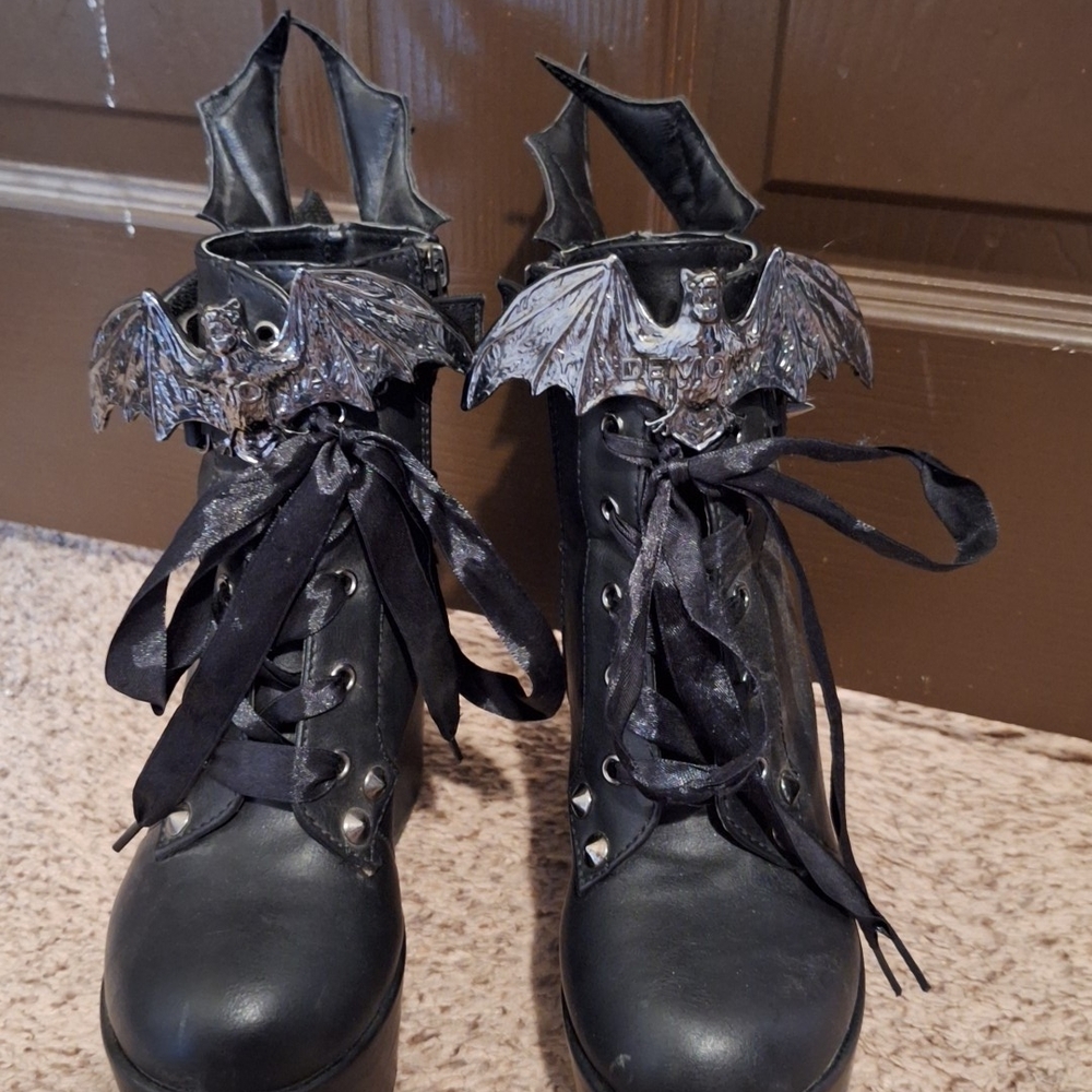 Demonia Black Combat Moto Boots with Lace Detail